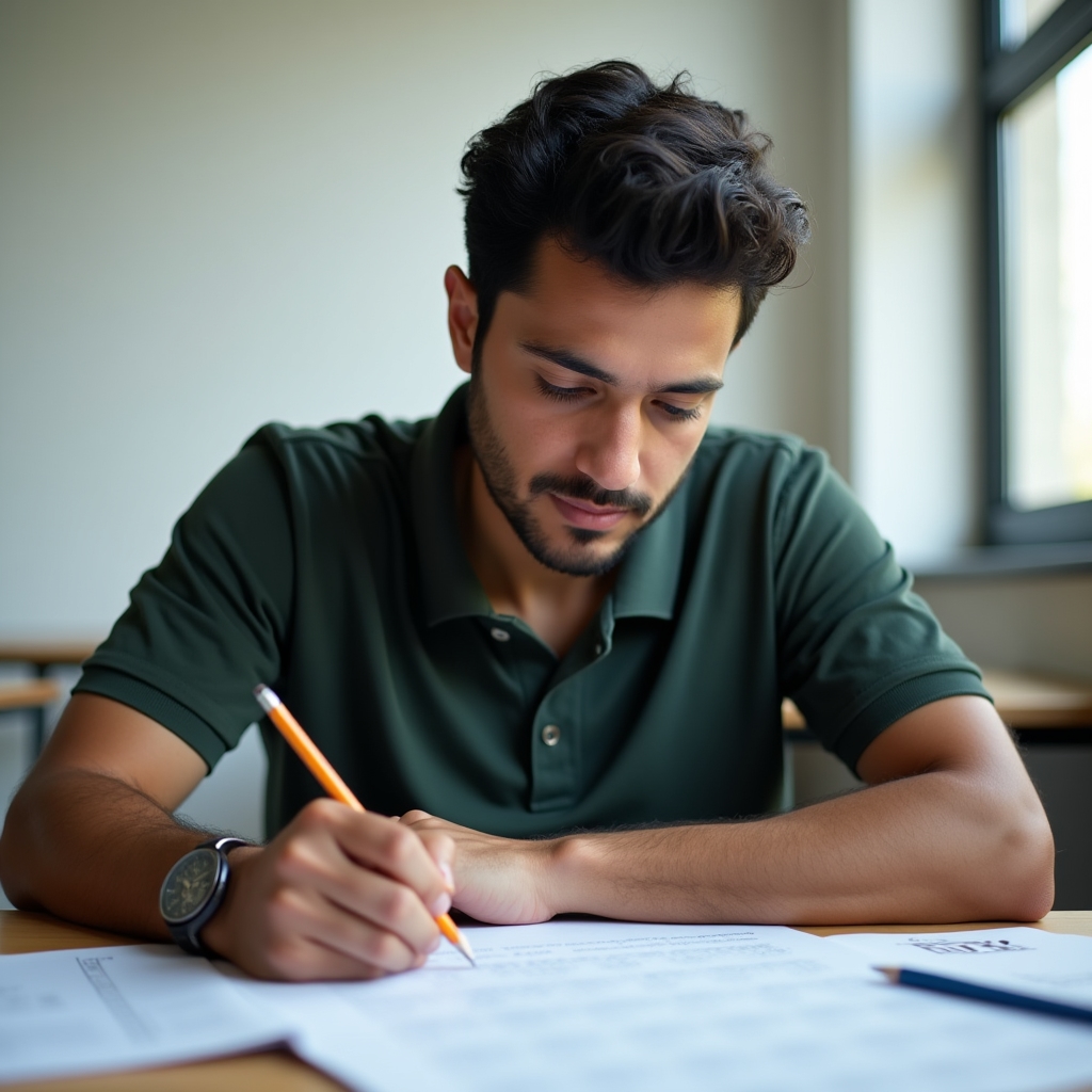 Persona completando un simulacro de examen de bienes raíces en Puerto Rico